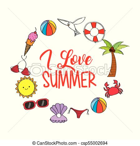 450x470 I Love Summer Weather Season Poster Celebration Vector Illustration.