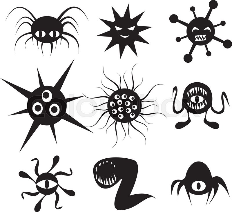 800x731 Set Of Virus Flat Icon With Emotion. Bacteria And Cancer Cell
