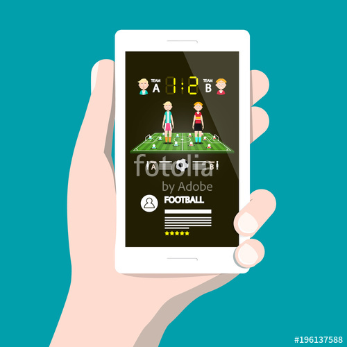 500x500 Football Game On Cellphone. Vector Soccer App On Smartphone