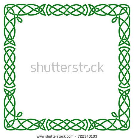 450x470 A Square Celtic Frame. Isolated Vector Green Image On White