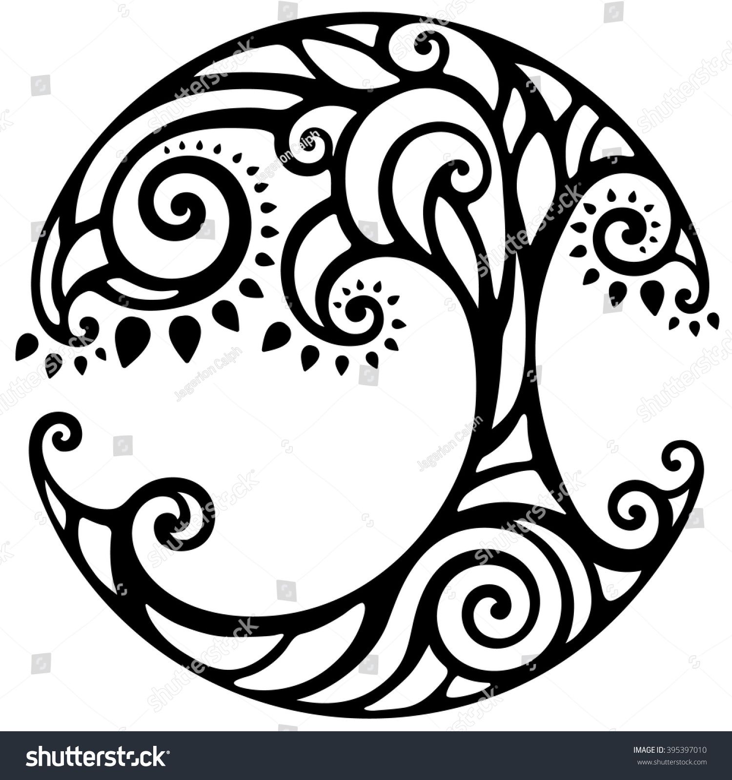 1500x1600 Decorative Black And White Life Tree, Vector Illustration, Round