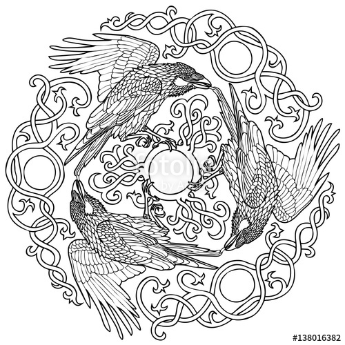 500x500 Vector Illustration Of Three Ravens Viking Fantasy Celtic Ornament