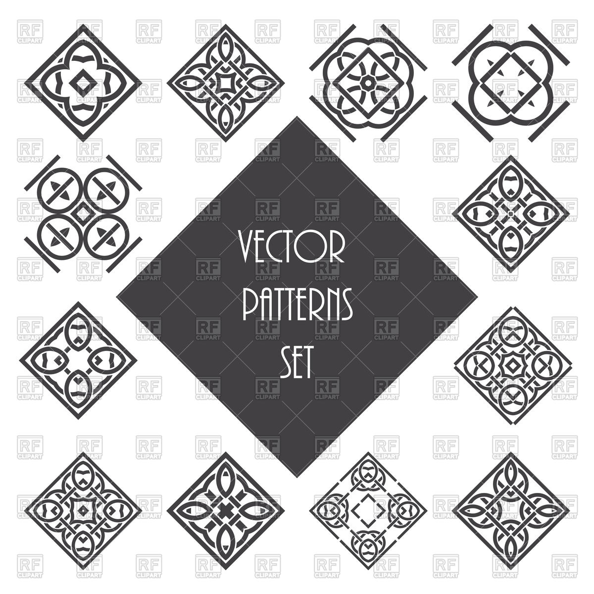 1200x1200 Celtic Ornament Set, Rhombus Pattern Elements Vector Image
