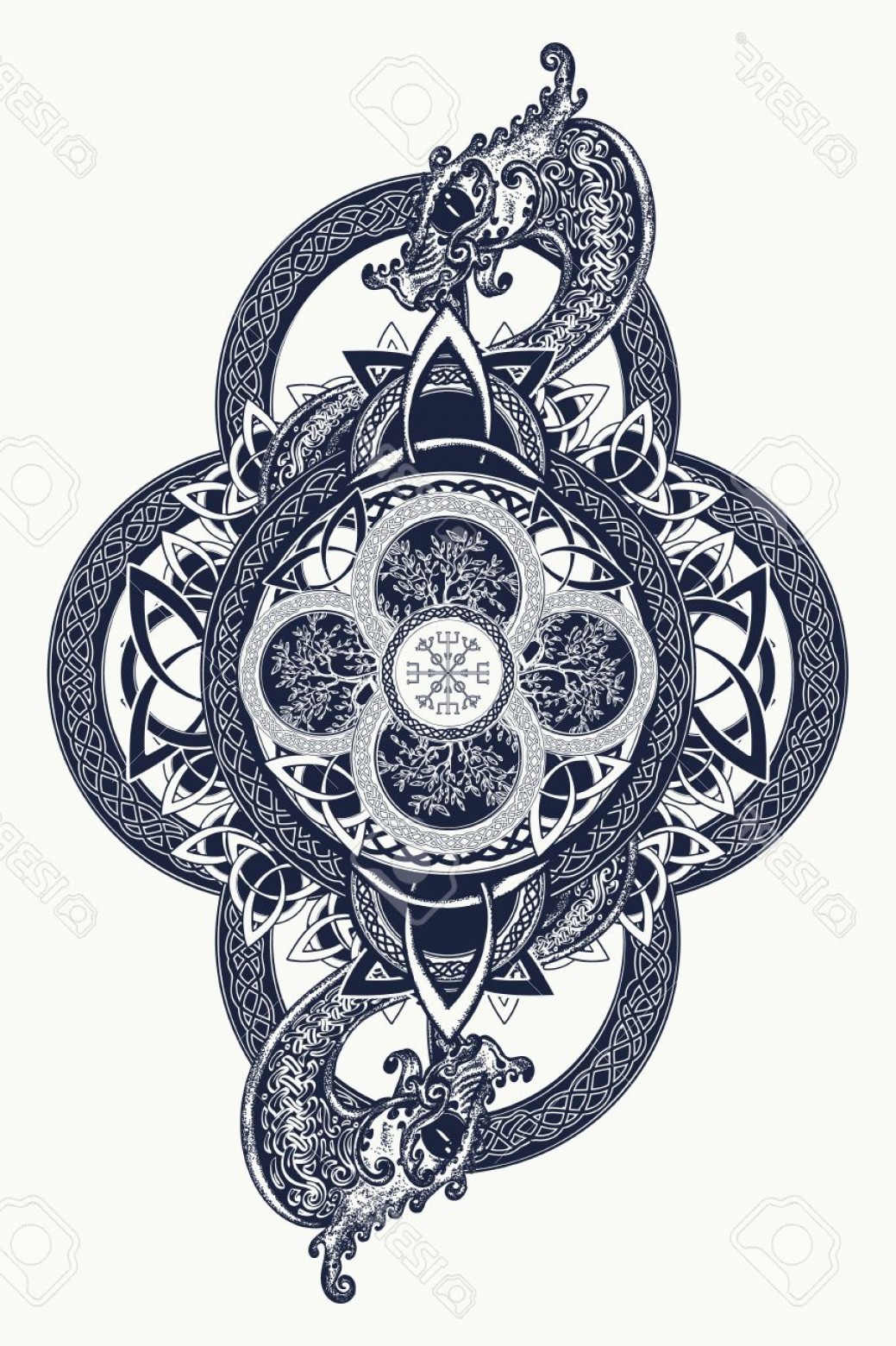 1039x1560 Photostock Vector Dragons And Celtic Tree Of Life Tattoo Mystic