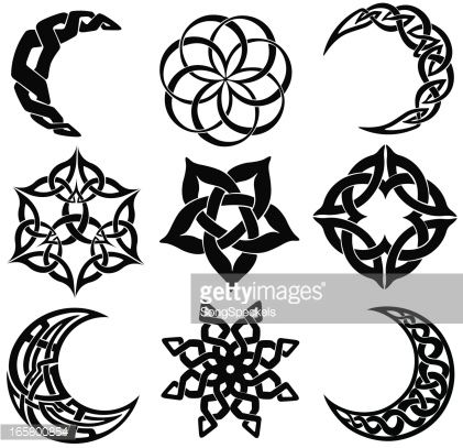 421x407 Vector Celtic Knot Moons And Star Shapes. Ink