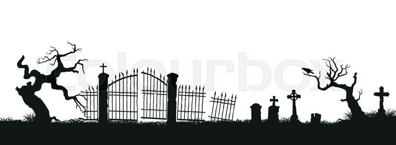 800x293 Black Silhouettes Of Tombstones, Crosses And Gravestones. Elements