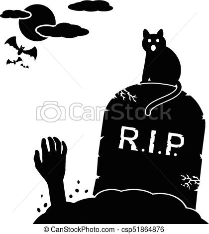 420x470 Cat Sitting By Gravestone And Zombie Hands Rising Out From The