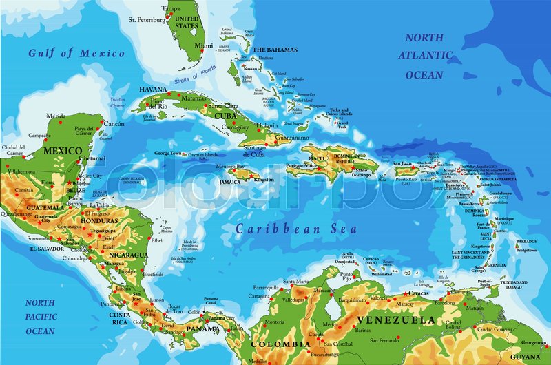 800x530 Highly Detailed Physical Map Of Central America And Caribbean
