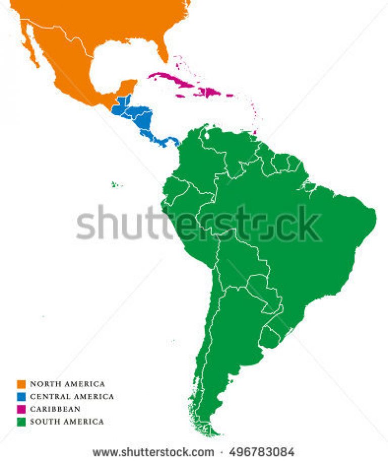 768x916 Latin America Regions Political Map Caribbean Stock Vector With