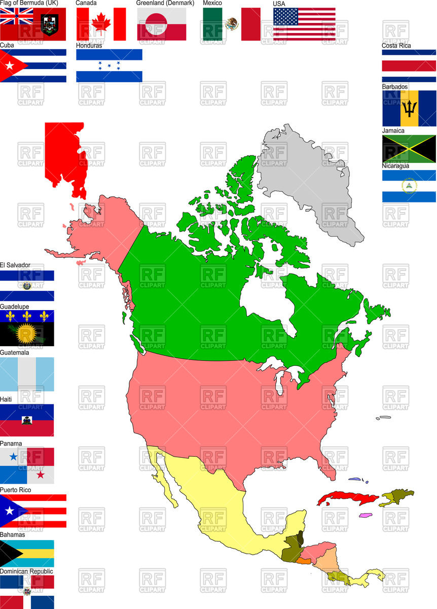862x1200 Map Of Flags Of North And Central America Vector Image Vector