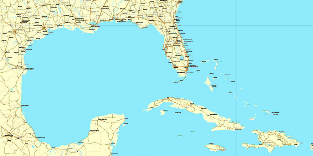 1000x498 Us South East Region Map Vector, Central America Amp Caribbean 01 02