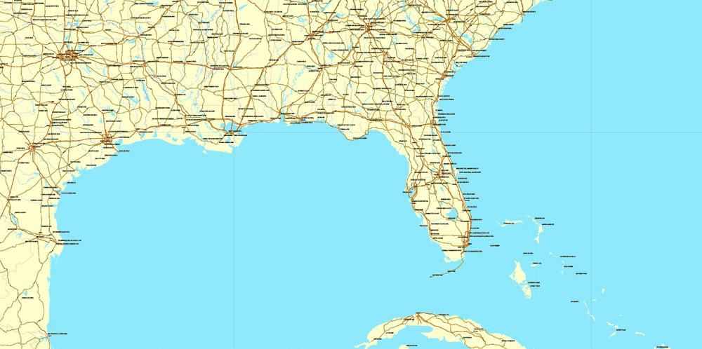 1000x498 Us South East Region Map Vector Central America Amp Caribbean 01 02