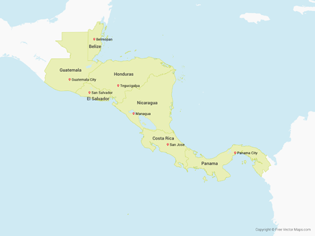 460x345 Vector Map Of Central America With Countries Free Vector Maps