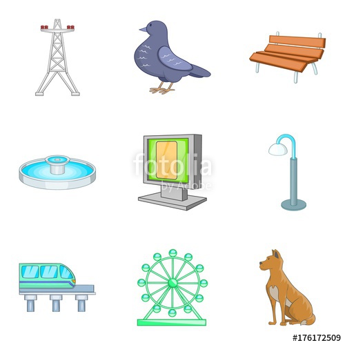 500x500 Central Park Icons Set, Cartoon Style Stock Image And Royalty