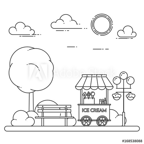 500x500 City Landscape With Bench, Ice Cream Truck In Central Park. Vector