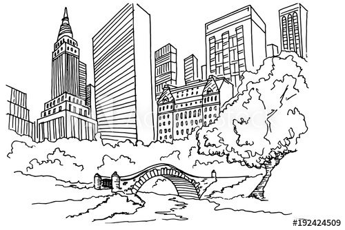 500x334 Hand Drawn Sketch Of Central Park In New York City.