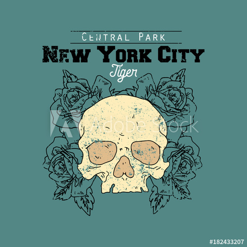 500x500 Skull With Roses . New York Central Park Tiger Slogan. Typography