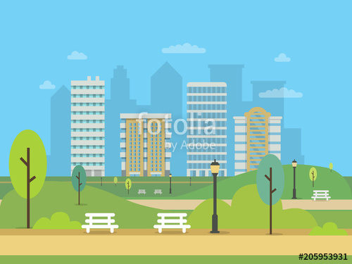 500x375 Urban Landscape With Various Buildings And Green Central Park