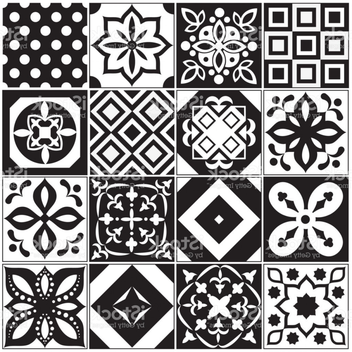 1228x1228 Vintage Black And White Traditional Ceramic Floor Tile Patterns