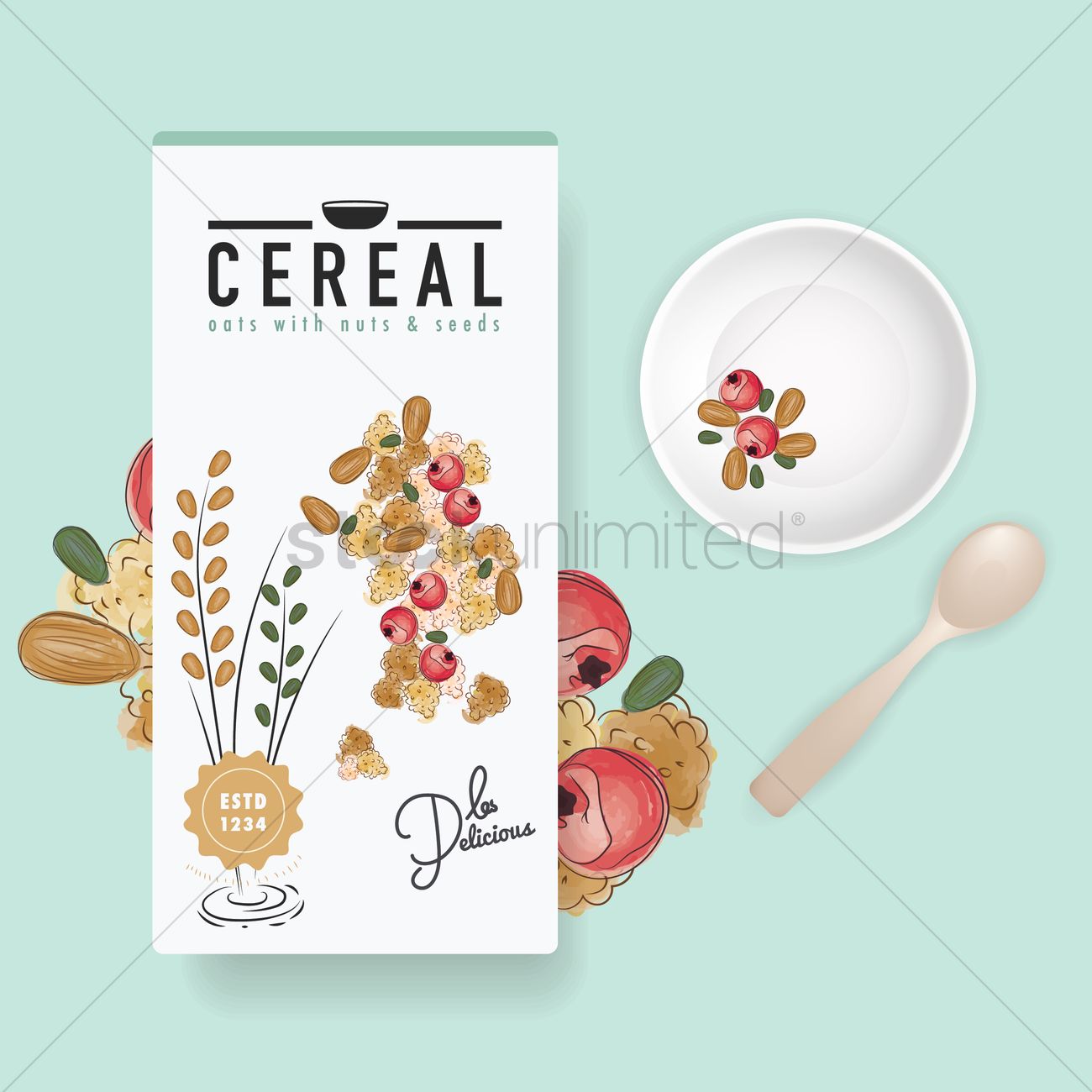 1300x1300 Flatlay Of Cereal Box And Bowl Vector Image