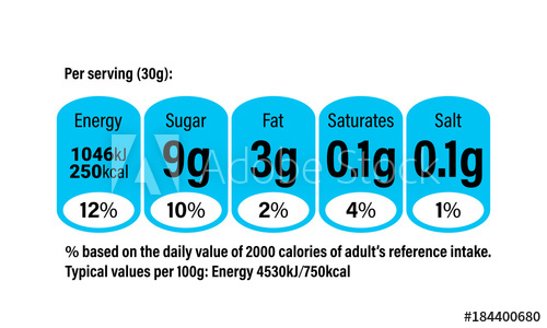 500x300 Nutrition Facts Information Label For Cereal Box Package. Vector