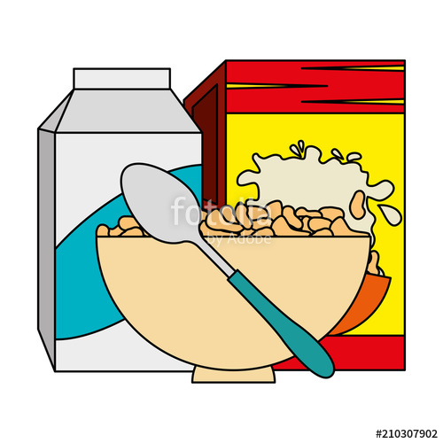 500x500 Cereal Box With Milk And Dish Vector Illustration Design Stock