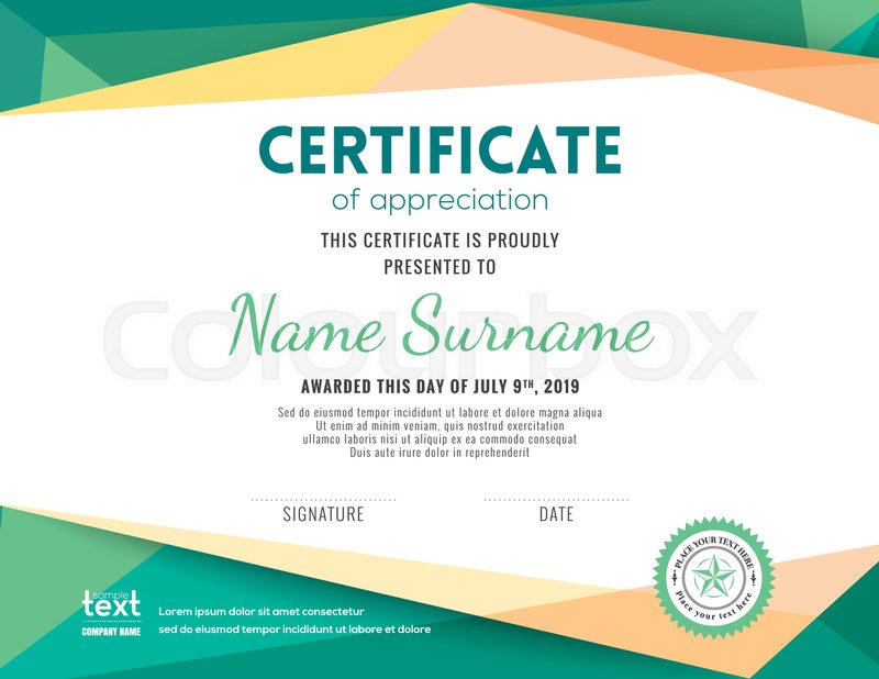 800x618 Modern Certificate With Green Polygonal Background Design Template