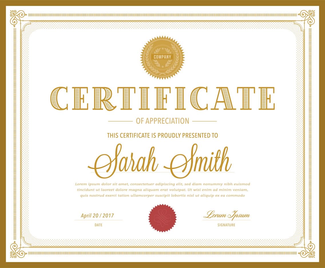 1136x936 Retro Gold Certificate Vector Template Vector Art Amp Graphics