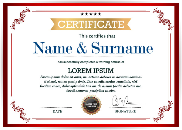 600x430 Training Certificate Vector Illustration With Classical Frame Free