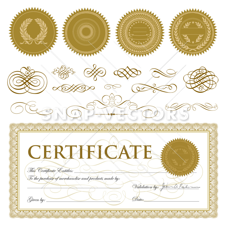 800x800 Vector Certificate Set With Gold Seals And Ornaments
