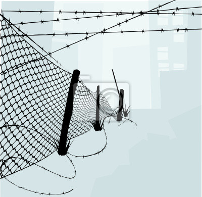400x390 Chain Link Fence And Barbed Wire Vector Illustration Posters For