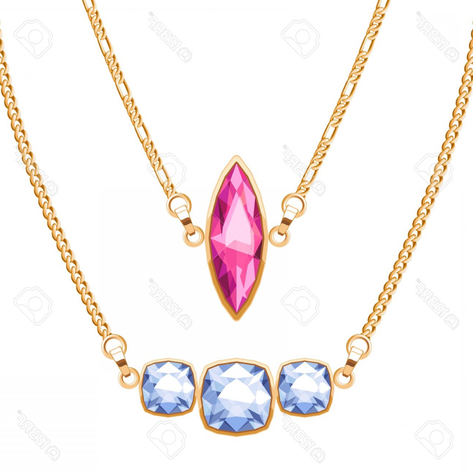 1560x1560 Photostock Vector Golden Chain Necklaces Set With Ruby And