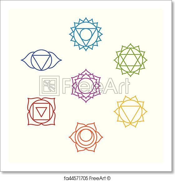 561x581 Free Art Print Of Set Of Seven Chakra Symbols. Yoga, Meditation