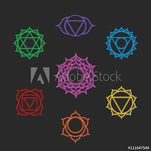 500x500 Isolated Set Of Beautiful Indian Ornamental 7 Chakras. Vector