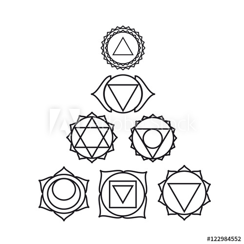 500x500 Seven Human Chakras, Vector Illustration, Icon Set