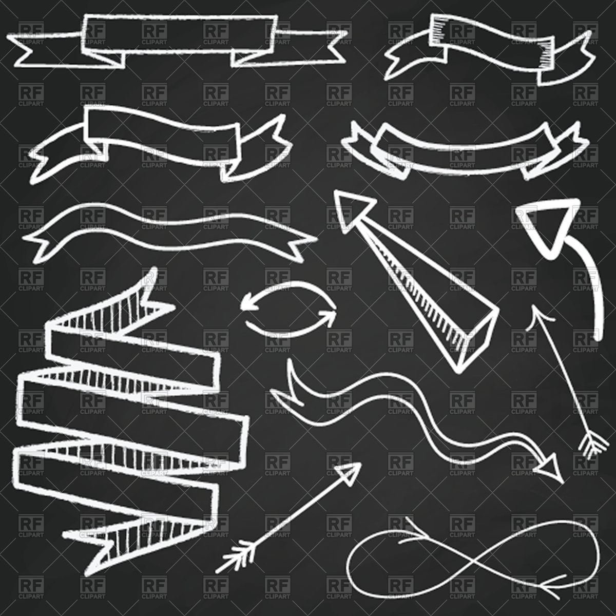 1200x1200 Chalkboard Hand Drawn Style Banners, Ribbons And Arrows Vector