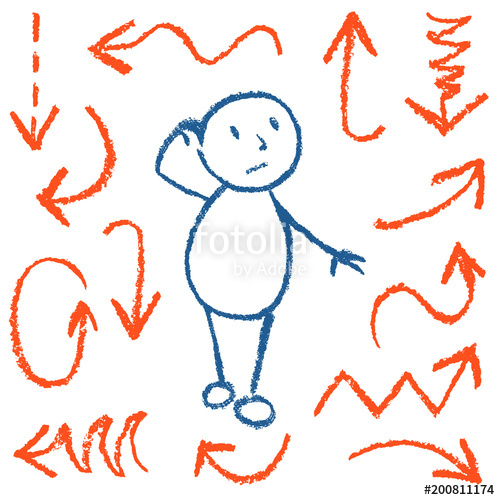 500x500 Emotion Of Bewildered Comic Man Among Funny Red Arrows. Set Of