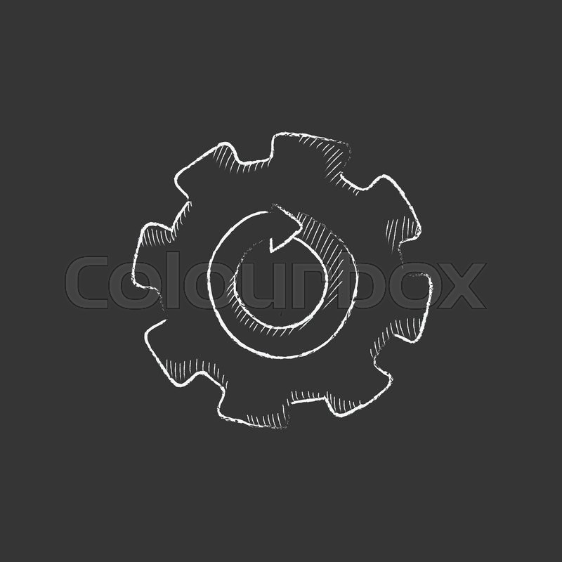 800x800 Gear Wheel With Arrow. Hand Drawn In Chalk Vector Isolated Icon