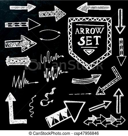 443x470 Hand Drawn Arrow Icons Set On Black Chalk Board. Vector
