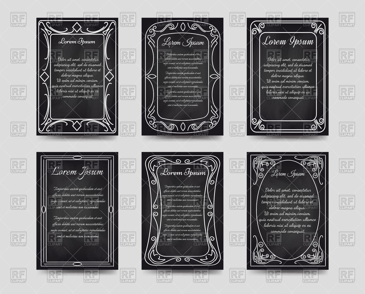 1200x965 Black Chalkboard Cards With Hand Drawn Vintage Frame Vector Image