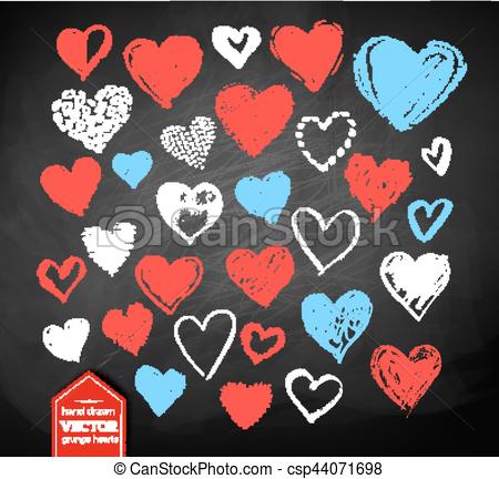 450x432 Color Chalk Drawn Valentine Hearts. Vector Color, Red, Blue And