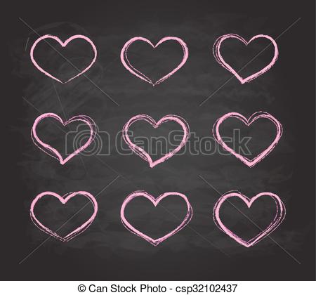 450x420 Retro Scribble Grunge Chalk Vector Heart Symbols Set. Retro