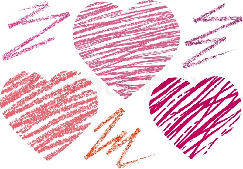 800x558 Abstract Set Heart. Chalk Drawing Coloful Illustration Stock