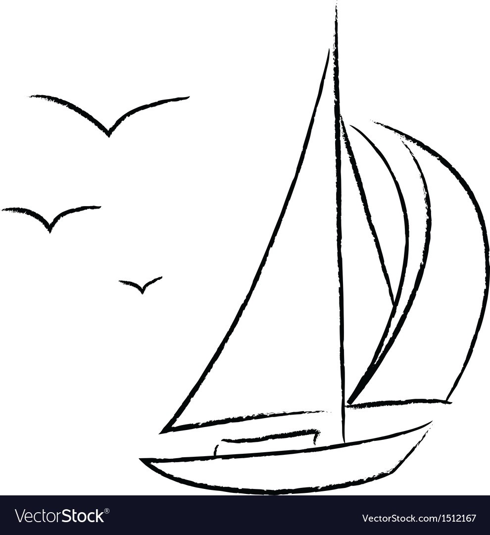 990x1080 Chalk Sailboat With Birds Outline Vector 1512167 Outlines