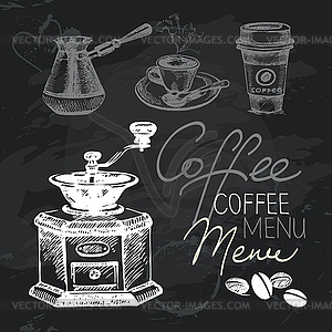 300x300 Coffee Chalkboard Design Set. Black Chalk Texture