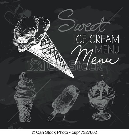 450x470 Ice Creame Hand Drawn Chalkboard Design Set. Black Chalk Texture.