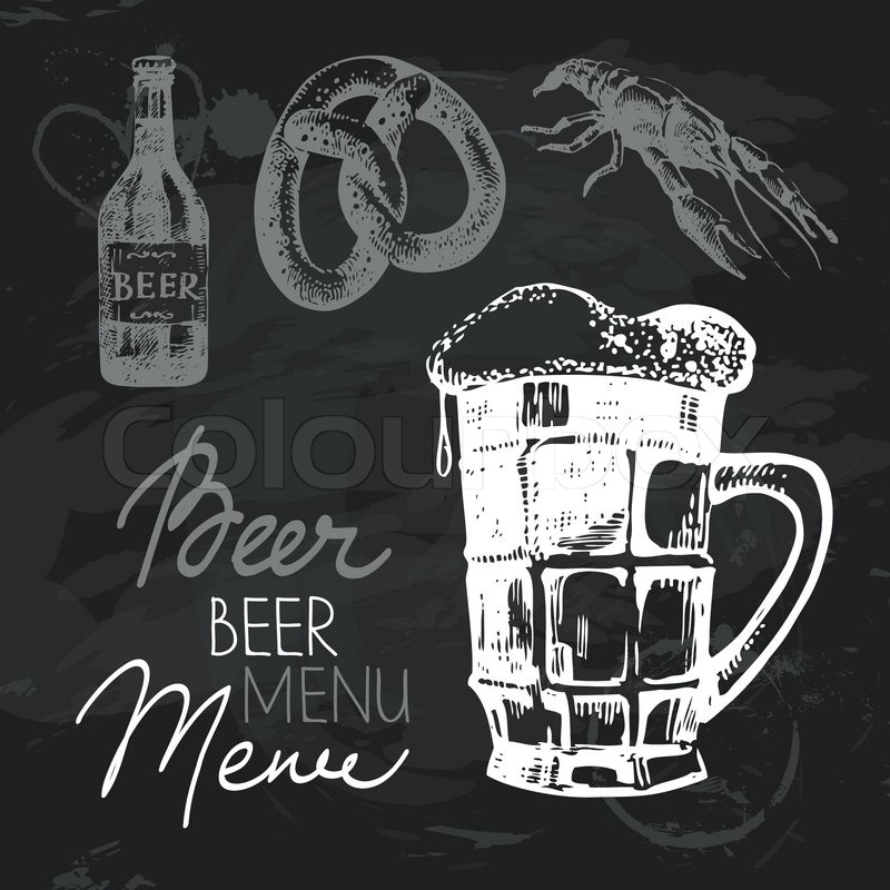 800x800 Oktoberfest Beer Hand Drawn Chalkboard Design Set. Black Chalk