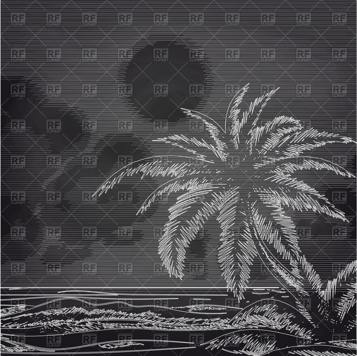 1200x1197 Chalk Palm Tree And Ocean Sketch On Chalkboard Vector Image