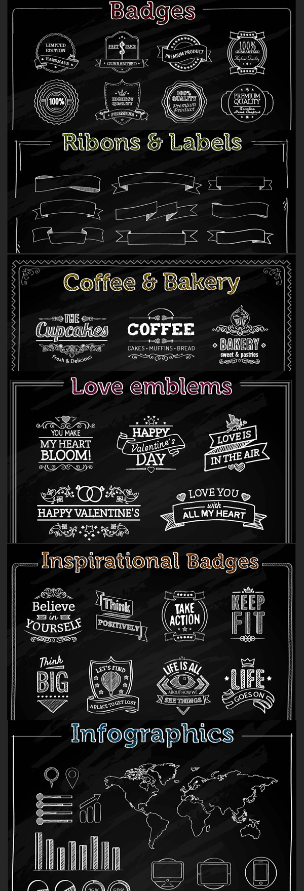 600x1759 Freebie Chalk Vector Elements (Badges, Ribbons, Labels
