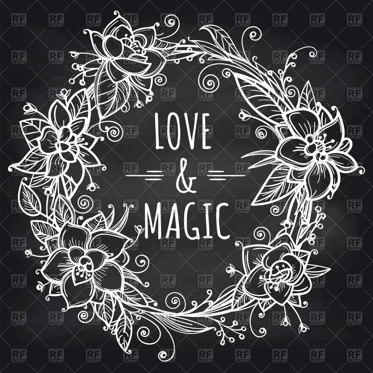 1200x1200 Hand Drawn Boho Floral Wreath On Chalkboard Background Vector